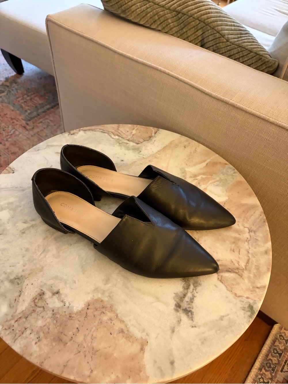 Com & Sens - Black Pointed Leather D'Orsay Flats